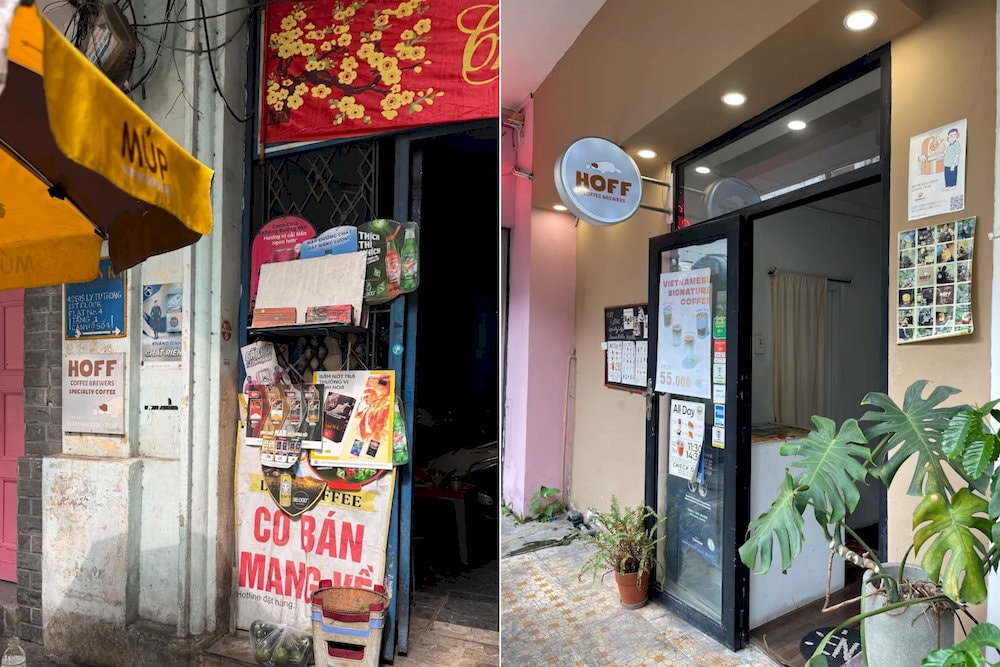 Hoff Coffee Brewers's entrance is small and charming, tucked away inside an old apartment complex
